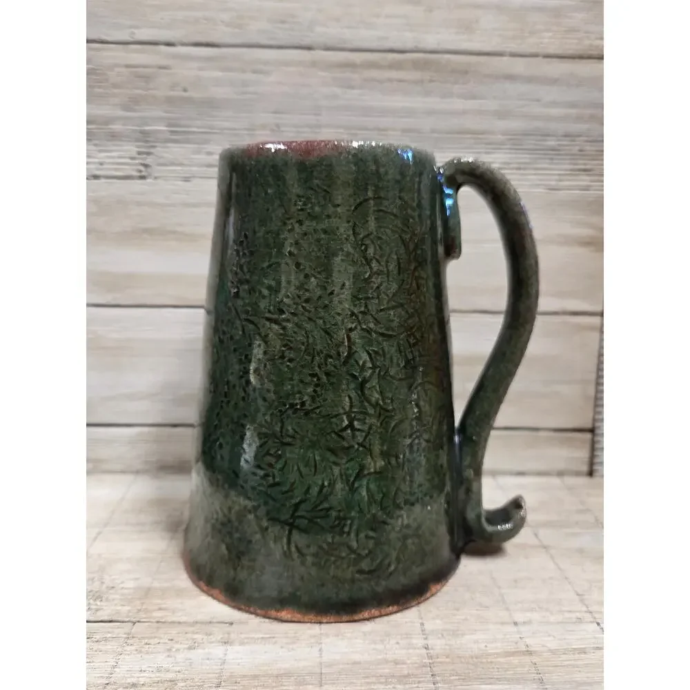 Studio Pottery Mug Green Stoneware Handmade Artisan Coffee Cup Signed A.H.